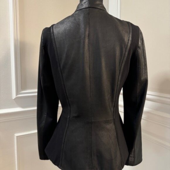 Neiman Marcus Leather with fabric accents Jacket black EUC Size S - Picture 3 of 4